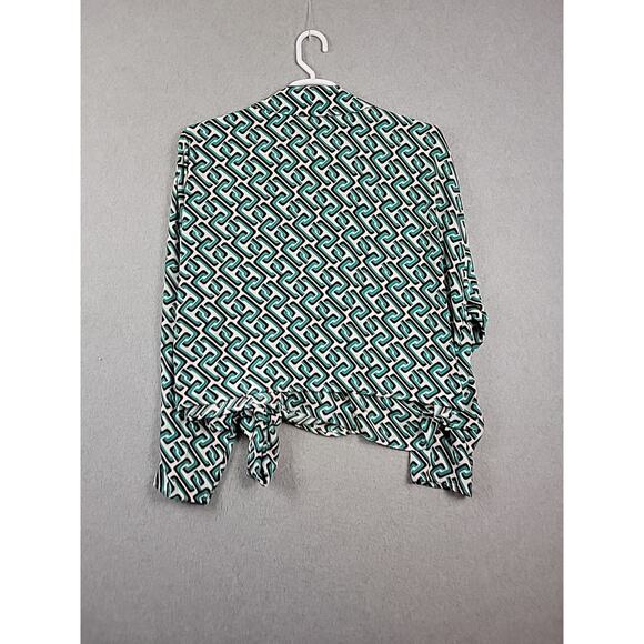 INTEMPO Green Geometric LS Tie Front Wrap Blouse Women's Plus 3X - Picture 6 of 12